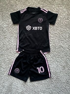 Kids Black & Pink Soccer Jersey and Shorts Set